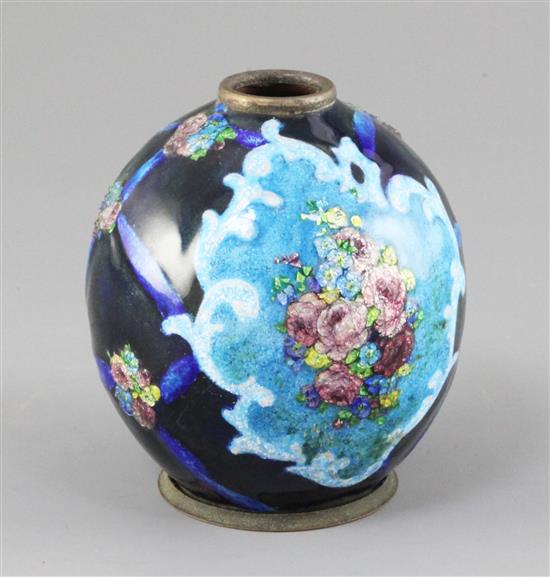Camille Fauré (1874-1956). A Limoges enamel floral ovoid vase, early 20th century, height 11cm